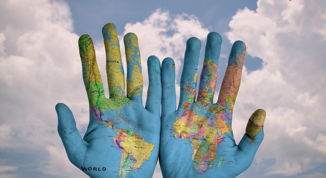 hands, world, map